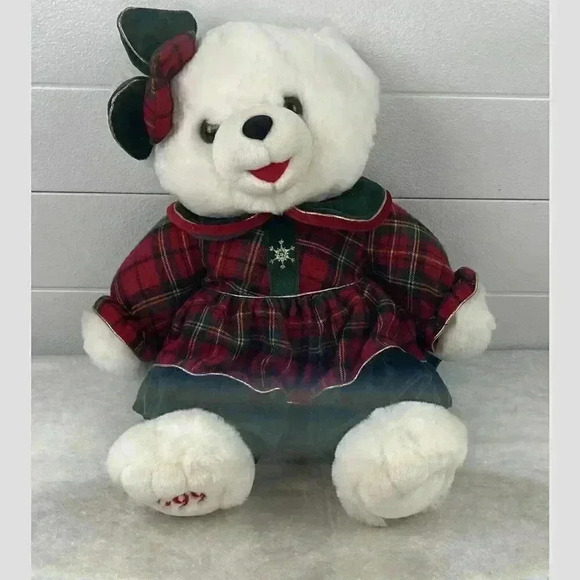 Vintage Santa Snowflake Teddy 1999 Plush Girl Bear‎ Green Red Plaid - Picture 1 of 10